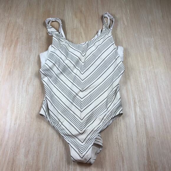 Athleta White Chevron High Leg One Piece Swimwear Summer Beach Swimsuit 36B/C - Picture 1 of 13